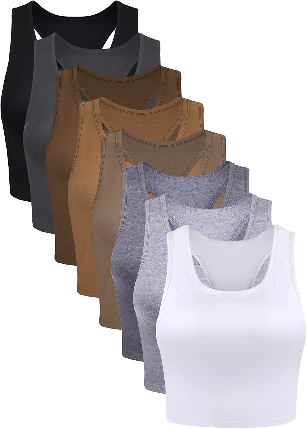 230816041011328_1 Geyoga 8 Pcs Women Basic Crop Tank Tops Sleeveless Racerback Crop Cotton Top - Image 1